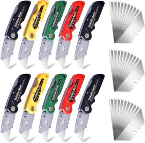 10-Pack Heavy Duty Folding Box Cutter Set with 30 Replacement Blades, Professional Utility Razor Knife Bundle (Box Cutter Pro (10Pcs))