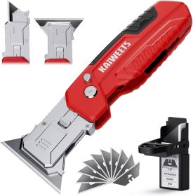 Utility Knife Scraper, 2-in-1 Folding Box Cutter with Blade Storage, Heavy Duty Zinc Alloy Body, Retractable Design
