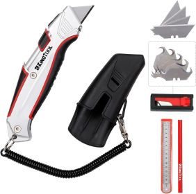Self-Retracting Box Cutter with Holster & Belt Clip, Auto Retractable Safety Utility Knife with Total 10PCS SK5 blades