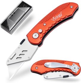 Box Cutter Folding Utility Knife Heavy Duty with 5 SK5 Quick Change Blades, Safety Axis Lock Design Razor Knife